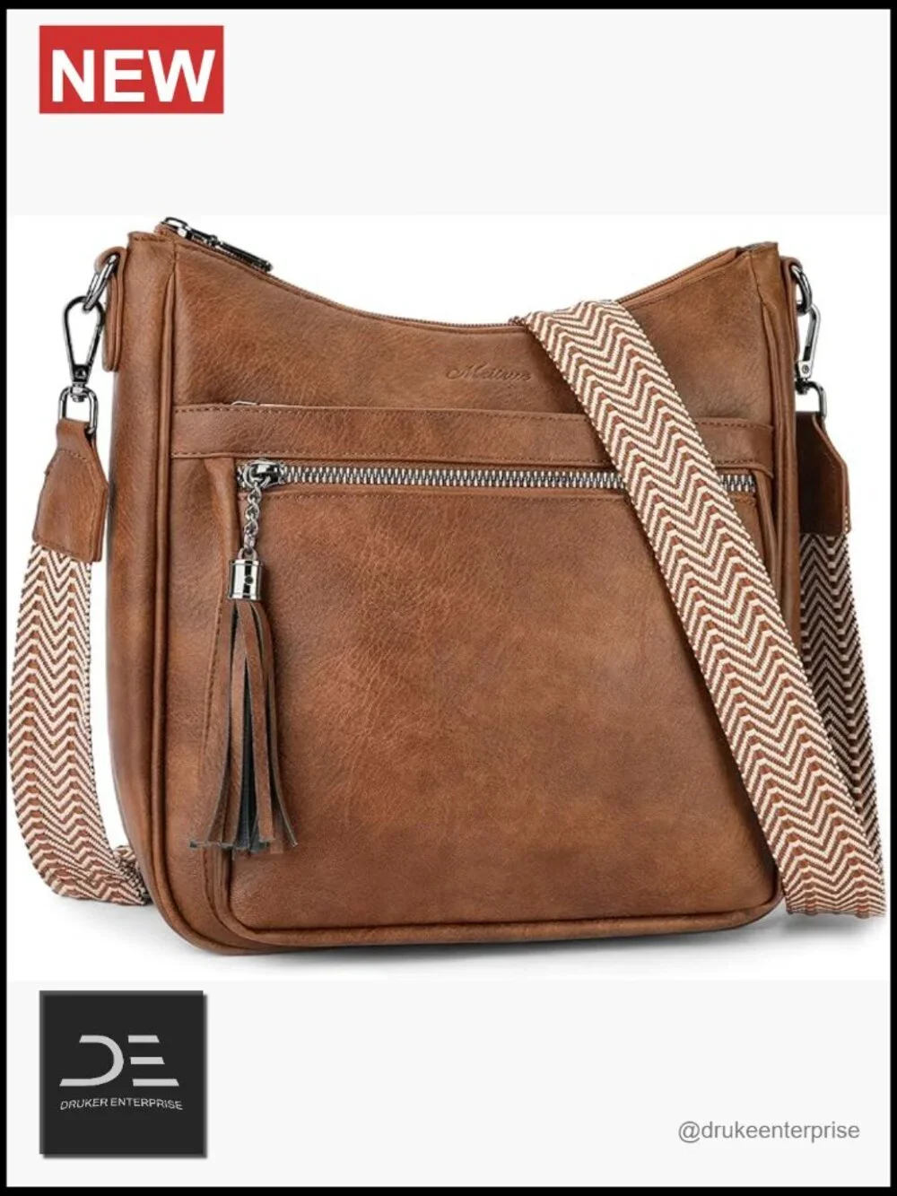Vegan Leather Medium Crossbody Hobo Bag with Tassel, Lightweight Shoulder Purse